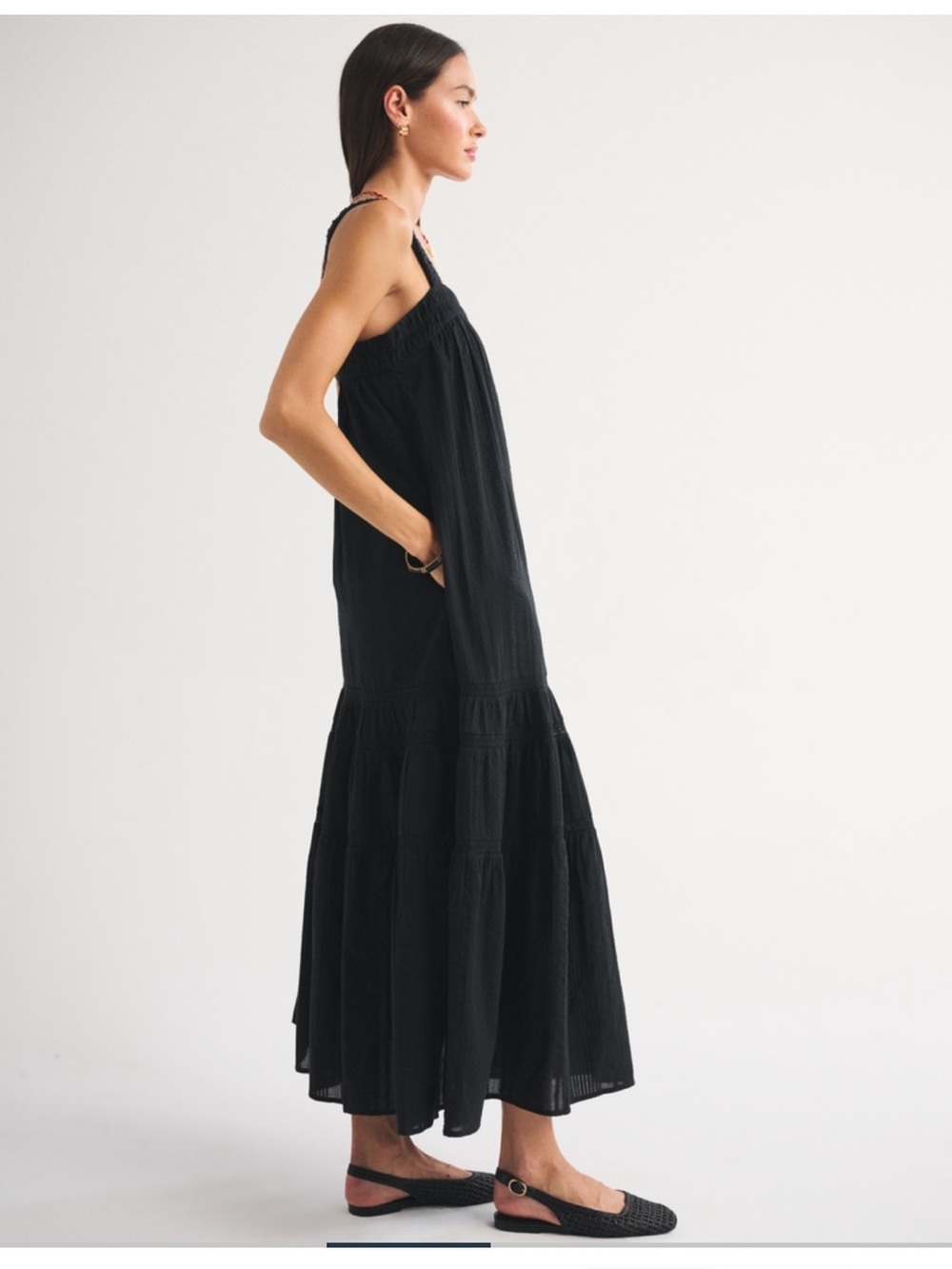 Abercrombie & Fitch Black Cotton Tiered Maxi Dress - Picture 3 of 8